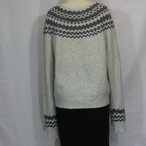 Artisan NY Fair Isle Neutral Knit Cashmere Wool Blend Sweater Top Gray size  XL - Picture 3 of 10